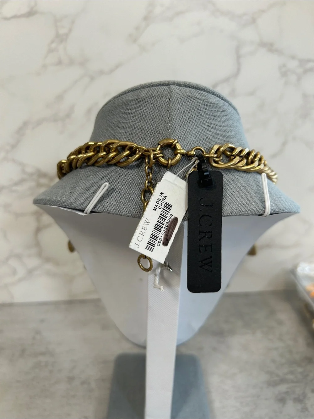 J.Crew Art Deco Gold Opal Drop Disc Necklace featuring chunky mixed-metal chain